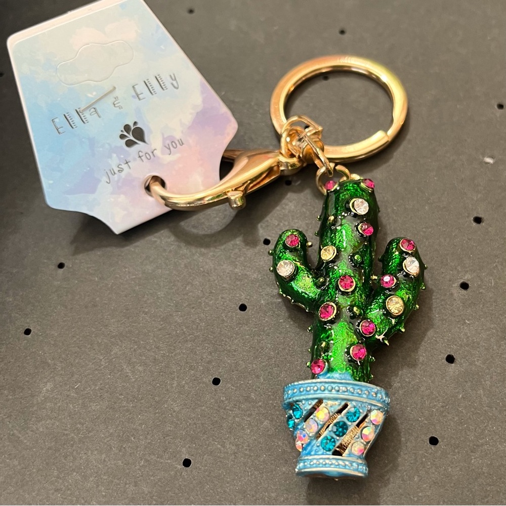 Ella & Elly Cactus Rhinestone Keychain